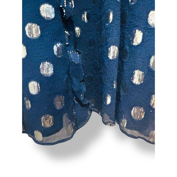 SALONI Navy Tilly Dress Womens Sz 6 Metallic Polka Dots Silk Ruffle Drop Waist - Picture 5 of 16